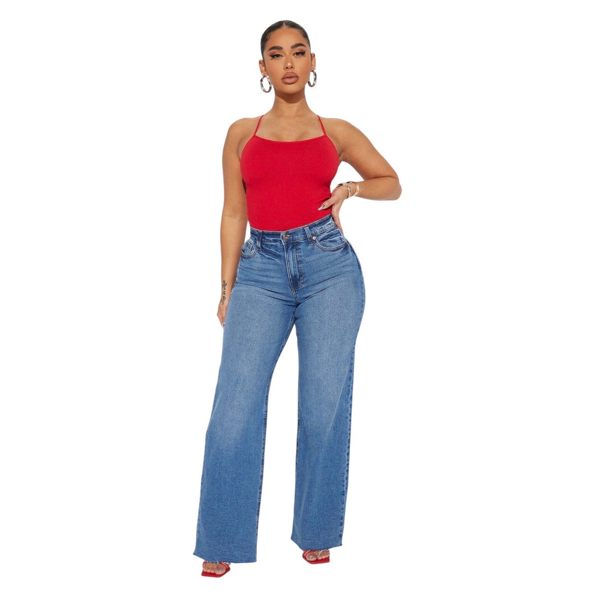 Nova 90’s Baby Basic Stretch Wide Leg Jeans Medium Wash