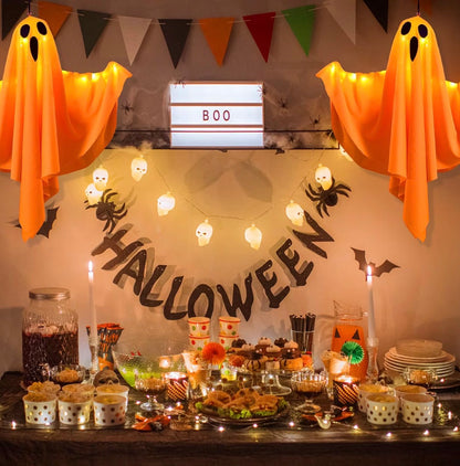 CNMTCCO 4-Pack Orange Halloween Ghost Decorations with LED Lights | Minja Superstore