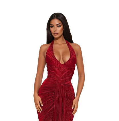 My Moment Pleated Maxi Dress Dark Red