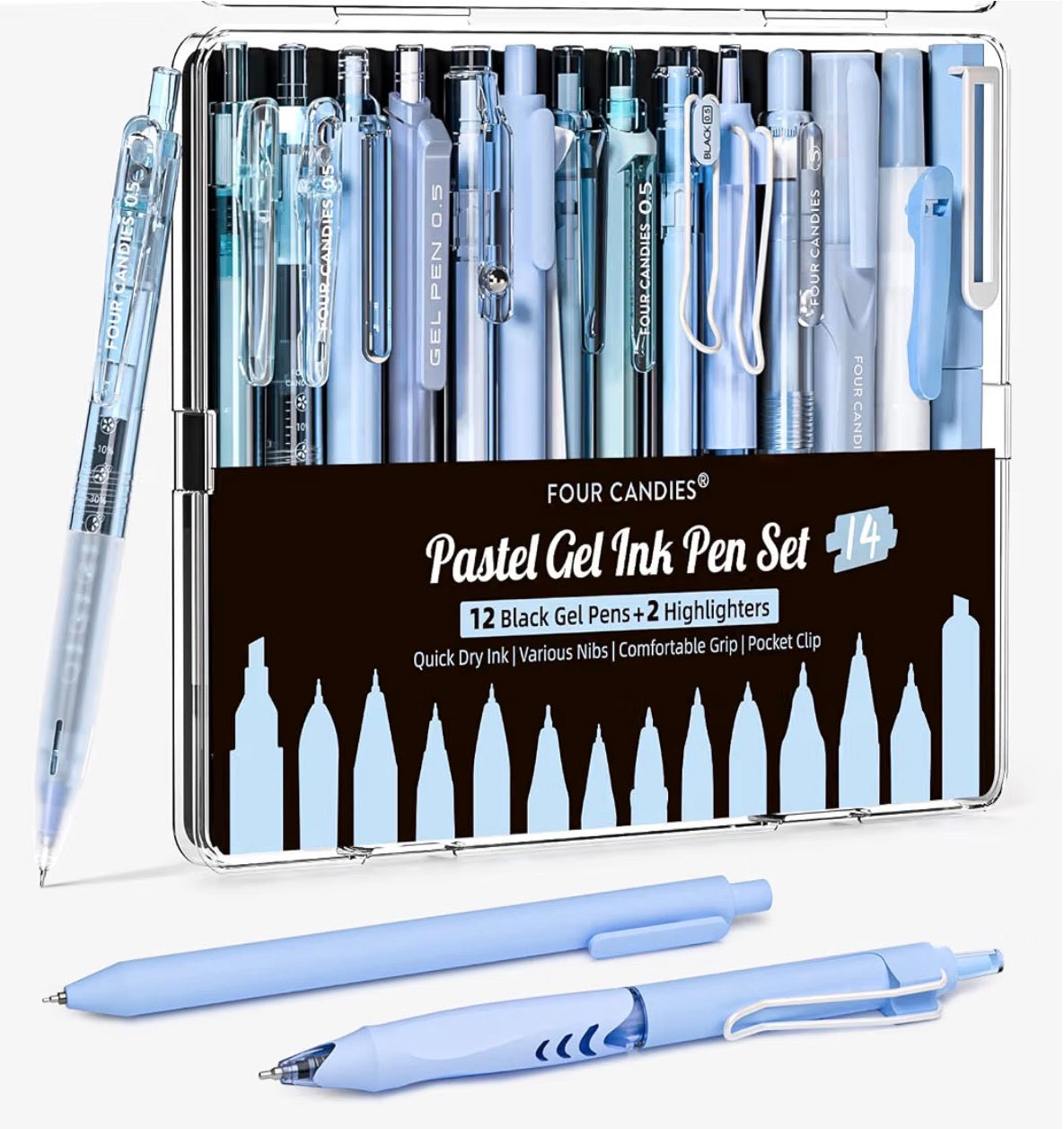 Four Candies 14 Pack Gel Ink Pens 0.5mm Pastel Highlighters