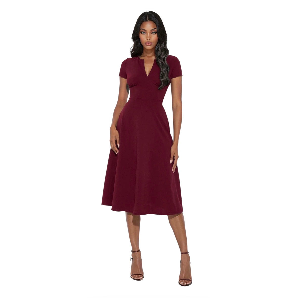 Charolette Short Sleeve Midi Dress Burgundy