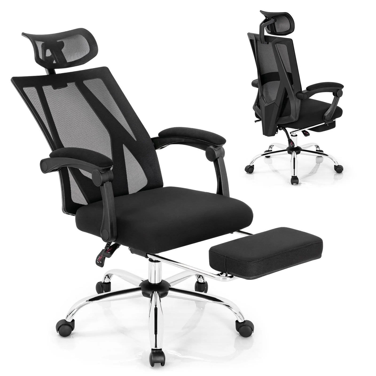 Ergonomic Mesh Office Chair with Adjustable Recline and Retractable Footrest