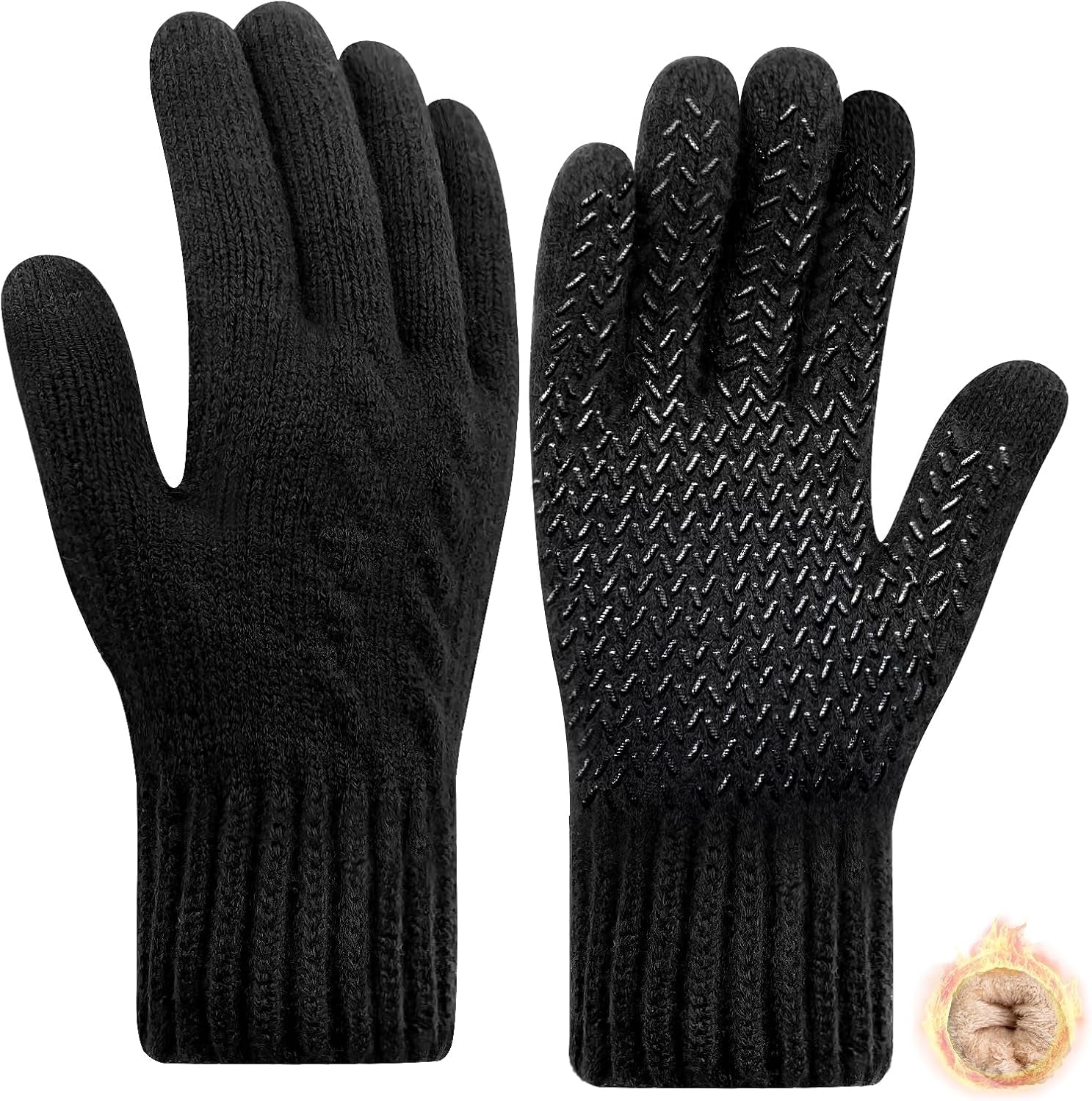 Thermal Winter Gloves Men Women, Warm Fleece Touchscreen Gloves, Knit Stretchy Anti-Slip Gloves for Driving Running Cycling Work