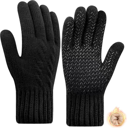 Thermal Winter Gloves Men Women, Warm Fleece Touchscreen Gloves, Knit Stretchy Anti-Slip Gloves for Driving Running Cycling Work