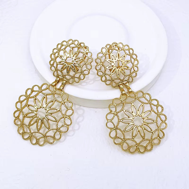 Luxury Two-Tone Big Drop Earrings for Women - Fashion Jewelry for Weddings and Special Occasions