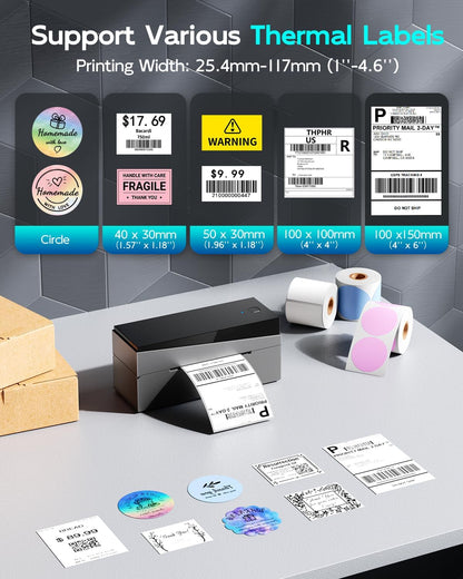 Bluetooth Shipping Label Printer, Thermal Label Printer 4X6 for Small Business, Widely Used for Etsy, Shopify, Ebay, Royal Mail, Evri, Amazon,Compatible with Android, Iphone,Linux and Windows