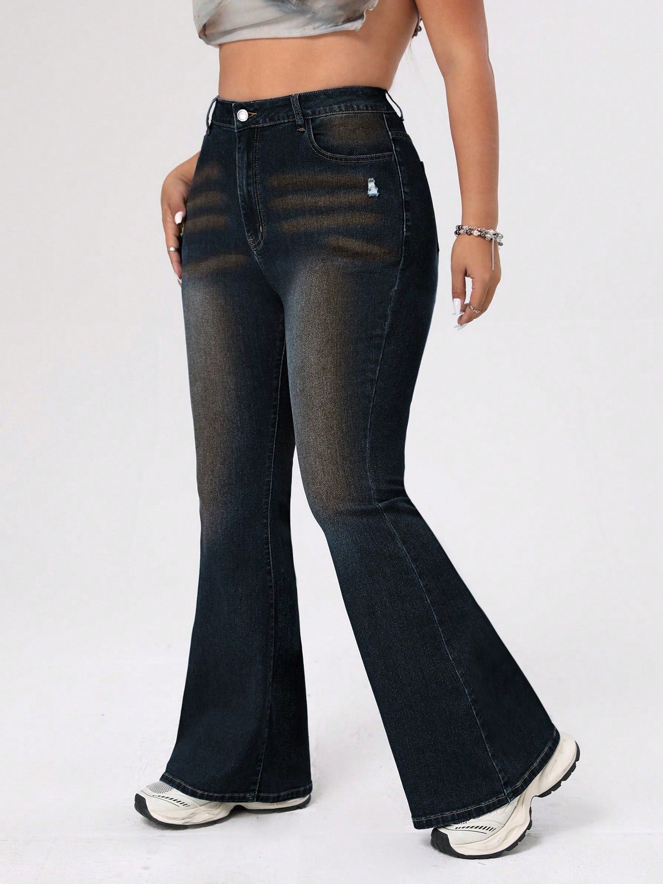 ICON Plus Size Women's Distressed Flared Jeans