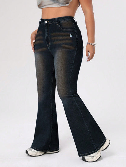 ICON Plus Size Women's Distressed Flared Jeans