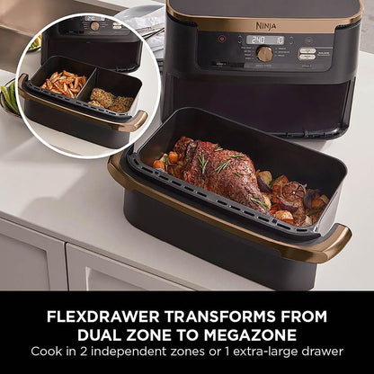 Foodi Flexdrawer Air Fryer, Dual Zone with Removable Divider, Large 10.4L Drawer, 7-In-1, Air-Fryer, Air Fry, Roast, Bake, Crisp, Non-Stick Dishwasher Safe Parts, Black and Copper, AF500UKCP