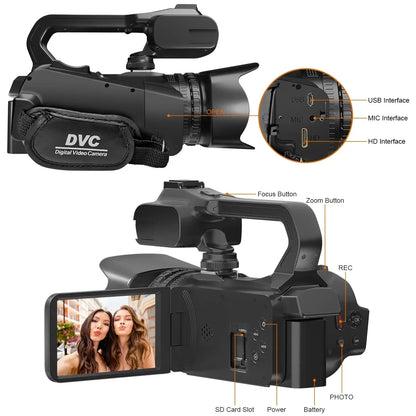 6K Professional Video Camera for Photography 18X Digital Zoom Night Vision Vlogging Camera 64MP Wifi Livestream Webcam Camcorder