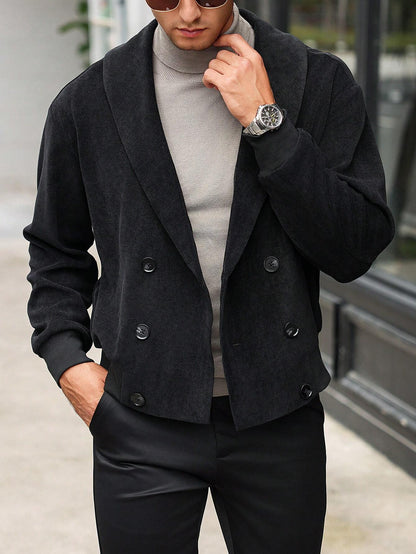 Manfinity Bizformal Men'S Autumn Casual Shawl Collar Double-Breasted Long Sleeve Black Jacket ,Fall and Winter Men ,Men Jacket. Going Out Light Jacket, for Friends, Husband, Boyfriend Gifts