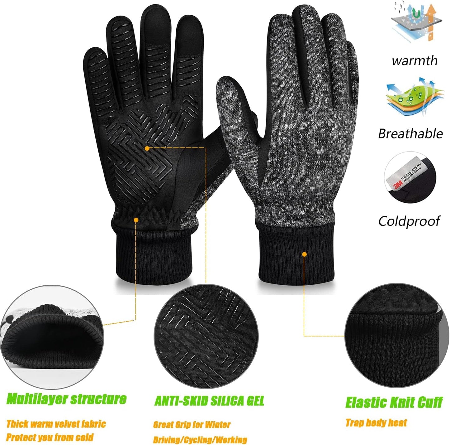 3M Thinsulate Winter Gloves - Men & Women, -10°F Thermal, Touchscreen, Anti-Slip, Cycling, Skiing, Running, Hiking, Driving, Outdoor Sports