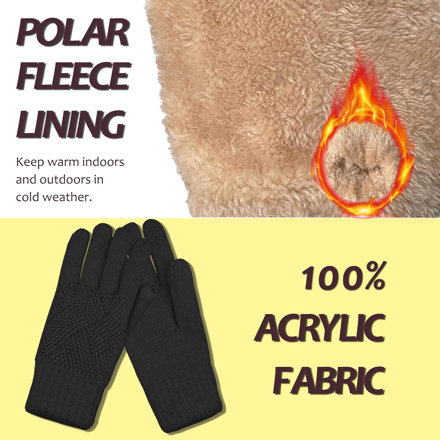 Winter Gloves for Women Ladies Warm Thermal Touch Screen Knit Soft Fleece Line Snow Thick Gloves Gifts