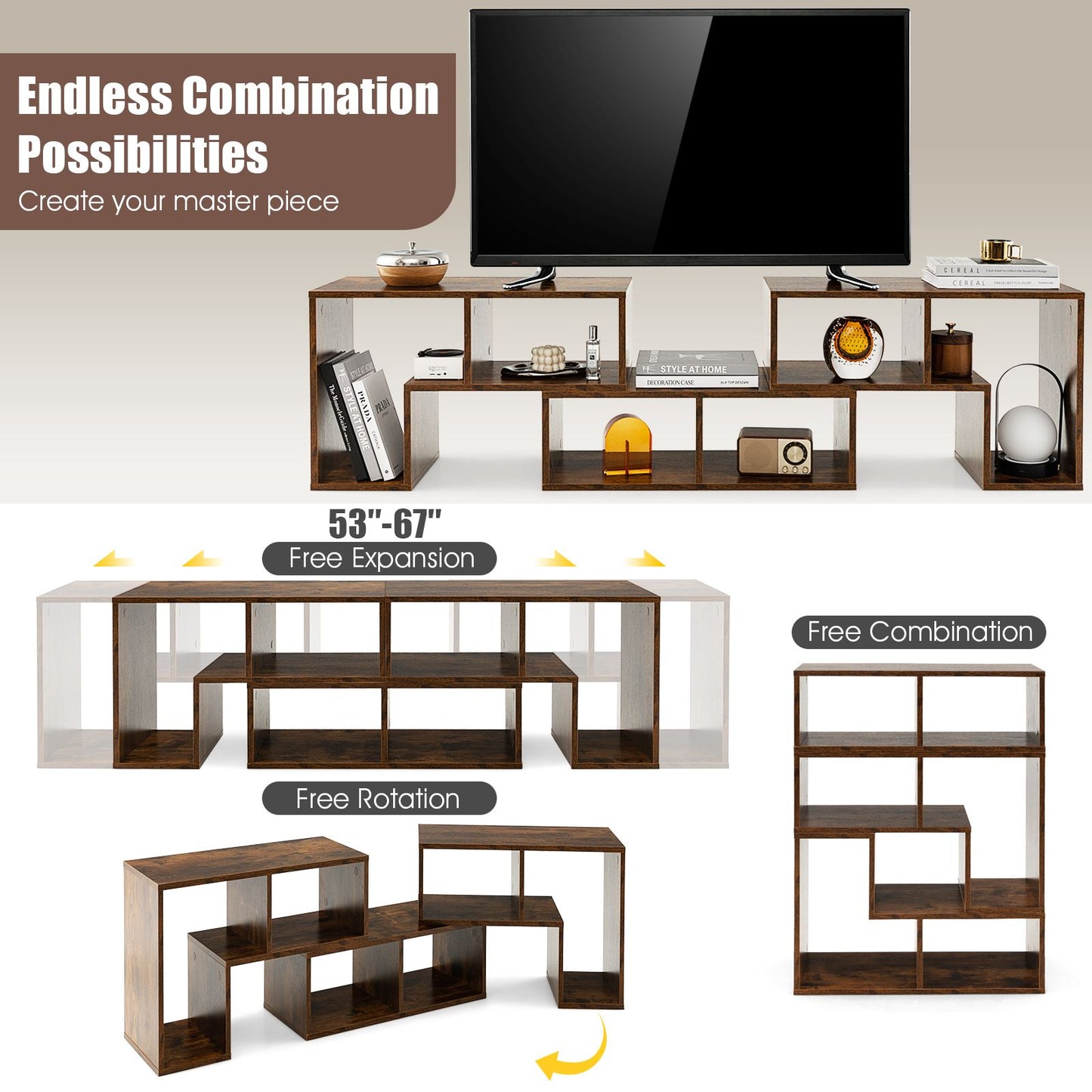 Stylish and Versatile Convertible TV Stand Set - Accommodates Screens up to 65 Inches