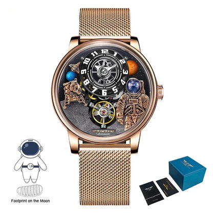 INDU Watch Men New Sace Series Unique Design Three-Dimensional Dial Arabic Numerals Luminous Sahire Mechanical Watch W2101B
