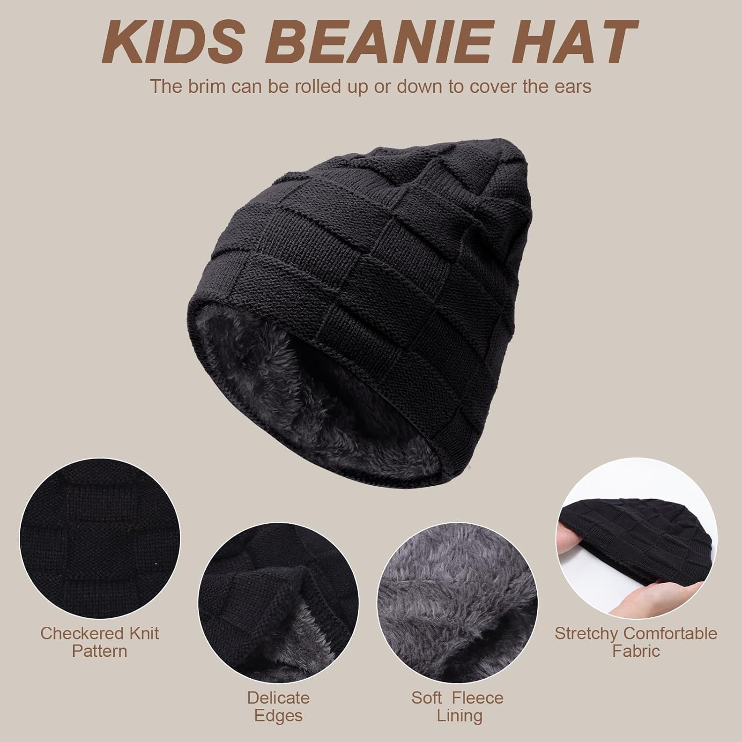 3Pcs Kids Hat Scarf Gloves Set, Winter Knitted Fleece Lined Beanie Hat Neck Warmer Touch Screen Gloves for Girls Boys