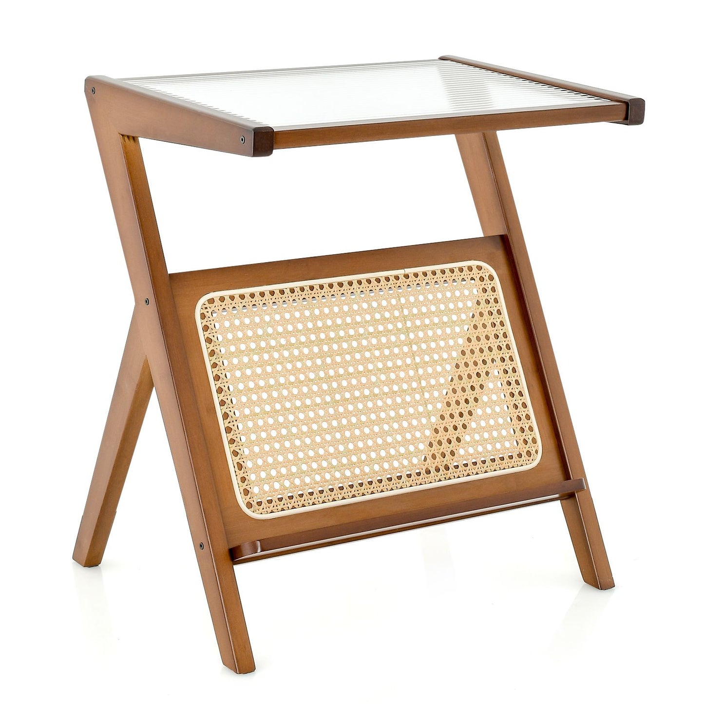 Stylish Bamboo Bedside Table with Elegant Tempered Glass Top