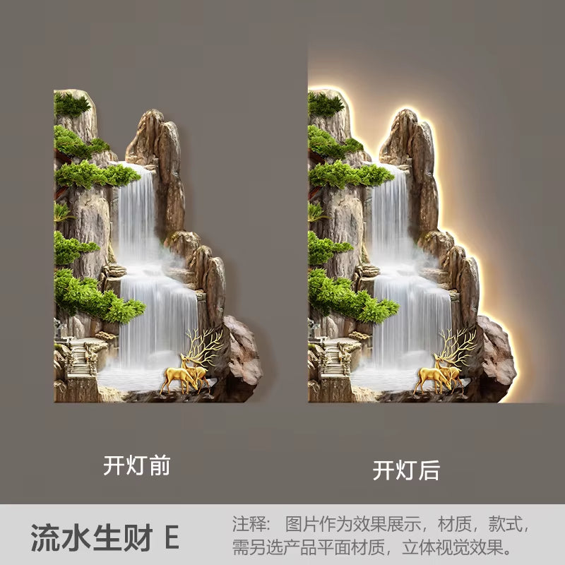 Welcome Guests to the Living Room Decoration Painting, Pine Sofa Background, Wall Mounted Painting, Deer Corner Lamp Mural