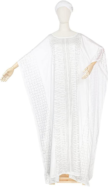 African Dresses for Women Fashion Beading Rhinestone Kaftan Maxi Dress