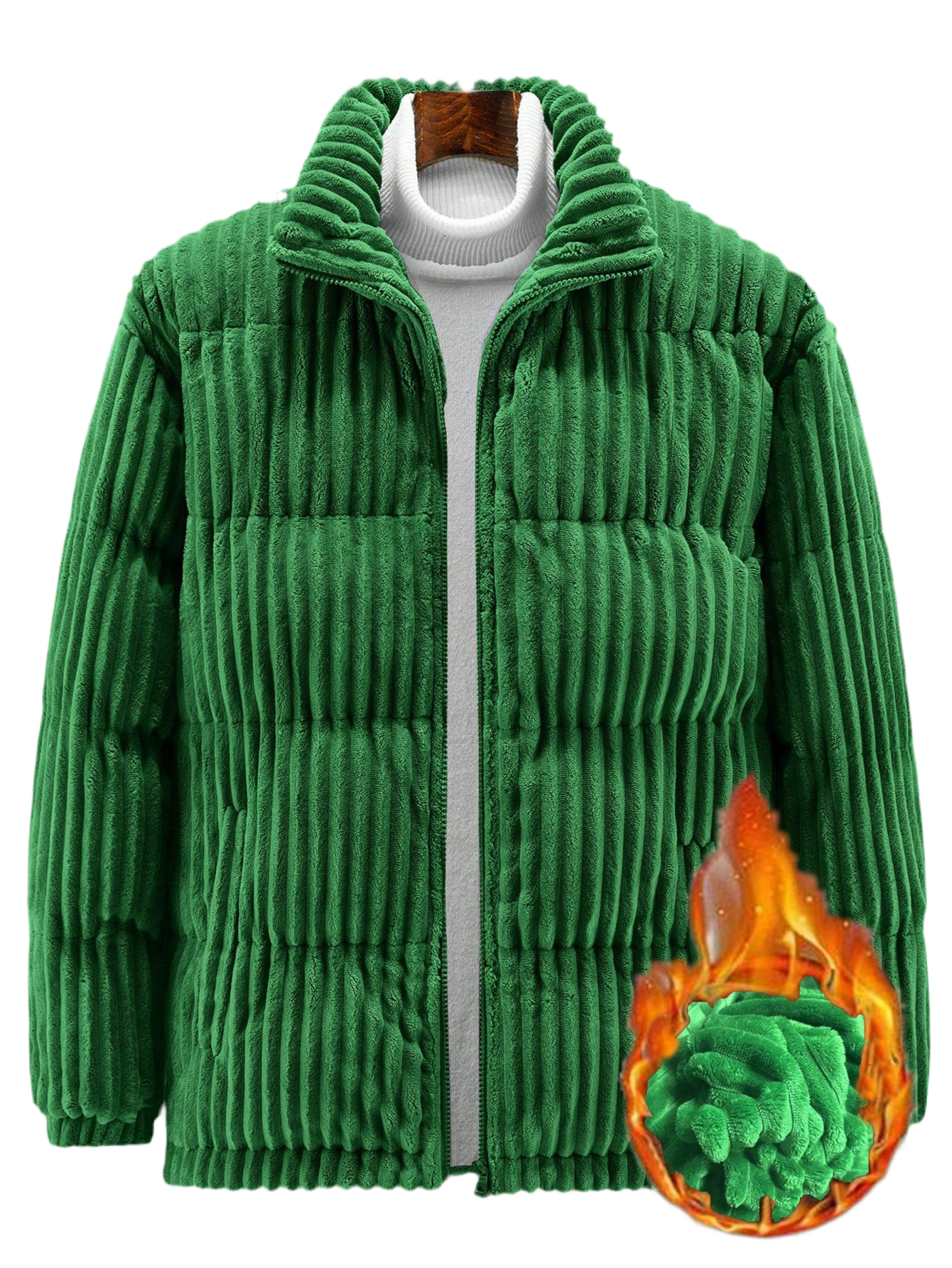 Manfinity Homme Extra Loose Fit Men’s Corduroy Zip-Up Jacket – Dark Green Winter Outerwear