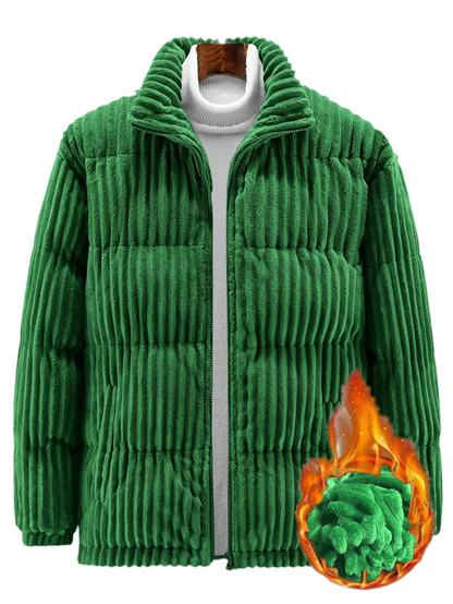 Manfinity Homme Extra Loose Fit Men’s Corduroy Zip-Up Jacket – Dark Green Winter Outerwear