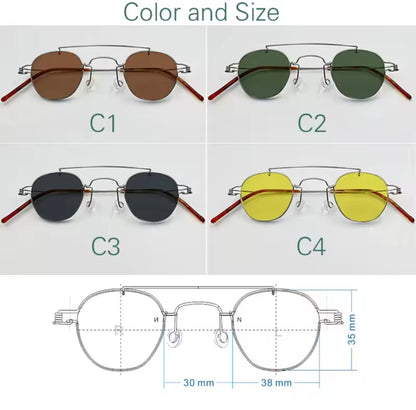 Retro style handmade screw free UV400 polygonal sunglasses ultra light vintage fashion double nose bridge sunnies