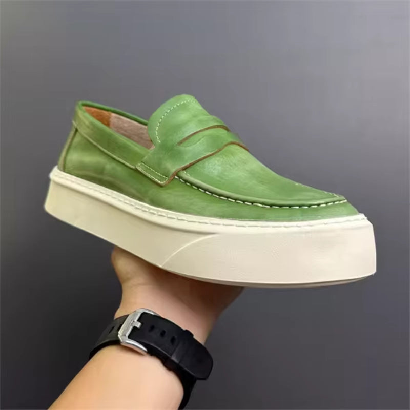 Genuine Leather Man Retro Loafers Fashion Men Board Casual Shoe