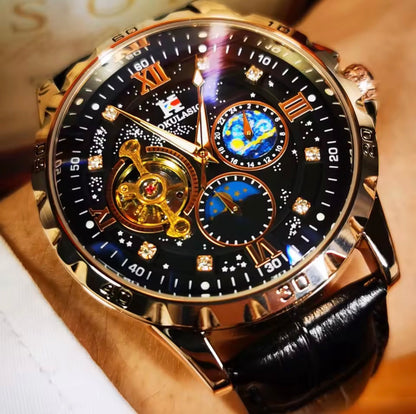 AOKULASIC Skeleton Automatic Men’s Watch with Moon Phase Dial