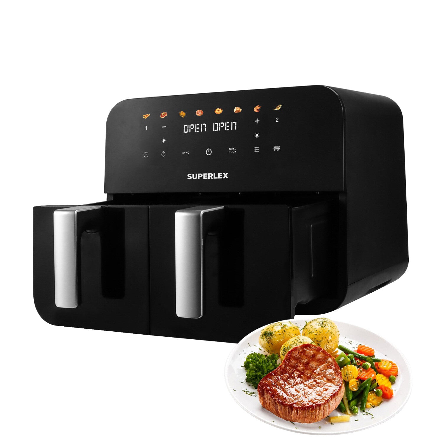9L Dual Air Fryer 2400W Digital Cooker Oven 8-In-1 Healthy Frying Double Basket
