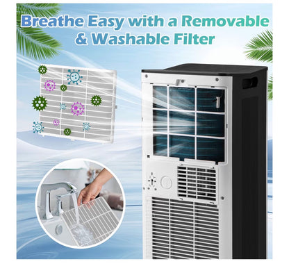 4-in-1 Portable Air Conditioner 9000 BTU, Air Conditioning Unit with 2 Speeds Fan, Dehumidifier & Sleep Mode, AC Unit with LED Display, Remote Control, 24H Timer, Child Lock & Window Kits