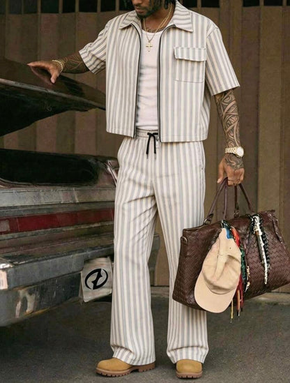 Men’s 2 Piece Striped Summer Outfit Set