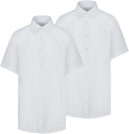 Boys 2 Pack White Short Sleeve School Shirts (3-16+ Years). Regular Fit, Easy Iron, Button down Shirts for Boys, Genuine School Uniform