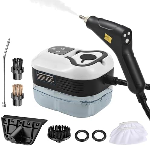Steam Cleaner with 6Pcs Accessories Touch Screen 6 Levels Adjustable 105℃/221℉ Deep Cleaning Steamer with Portable Handle 1200Ml/40.5Oz Water Tank for Sofa Window Glass Kitchen Laund