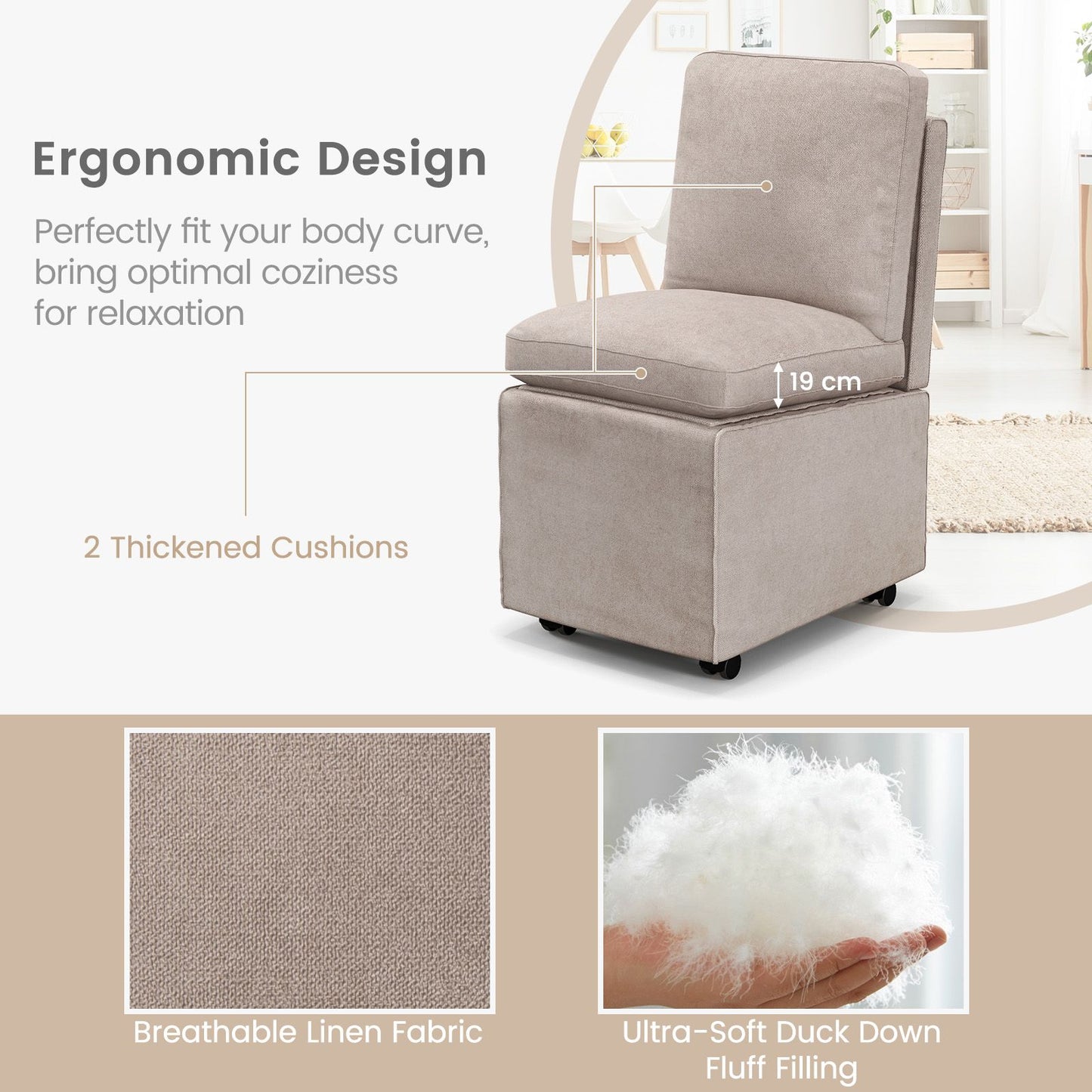 Stylish Grey Armless Accent Chair with Hidden Storage and Comfortable Cushions