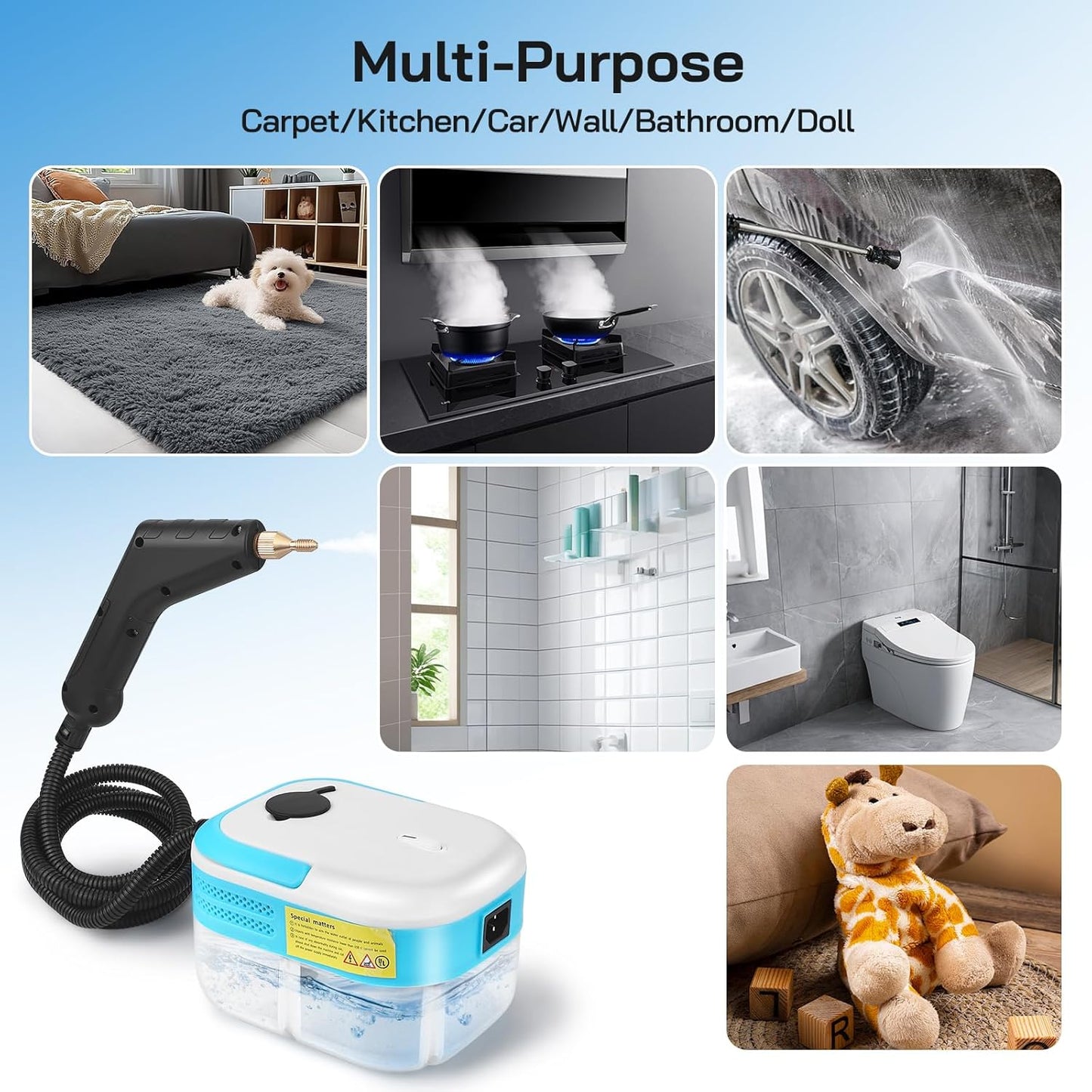 7 in 1 Handheld Steam Cleaner, 1500W Portable High Pressure Steam Cleaner, 1.2 L Water Tank, Handheld Car Steam Cleaner with 4 Brush Heads for Upholstery, Grouting, Tiles, Carpets, Bathrooms, Car