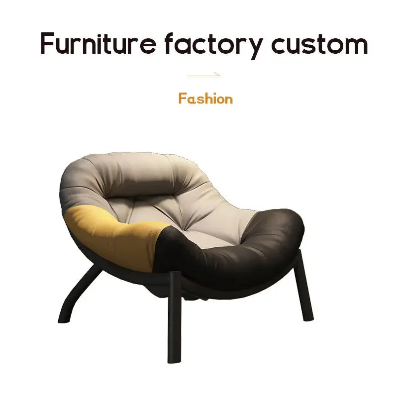 Lazy Cowhide High Rebound Sofa Chair Single Person Light Luxury Lazy Sofa Chair Italian Minimalist Living Room Leisure Chair