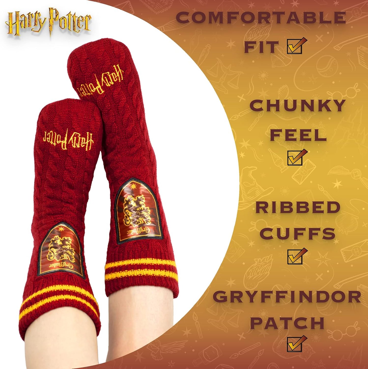 - Women'S Slippery Socks - Burgundy Gryffindor/Black Woolly Bed Socks - One Size Fits Women'S Size 5-8 - Official Merchandise