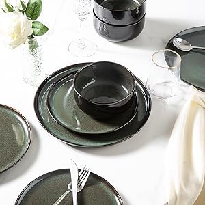Dinner Plates Set of 6-27Cm Scratch Resistant Ceramic Dinnerware Set, Dishwasher and Microwave Safe, Dessert/Pasta/Salad Plates, Jade Green