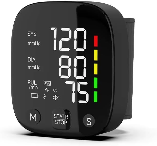 Automatic Wrist Blood Pressure Monitors with LCD Screen, Rechargeable Tonometer Wrist Cuff Digital Irregular Pulse Heart Rate Tensiometer, Automatically Broadcasts Values