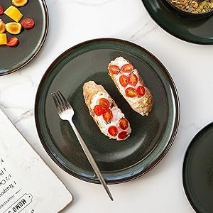 Dinner Plates Set of 6-27Cm Scratch Resistant Ceramic Dinnerware Set, Dishwasher and Microwave Safe, Dessert/Pasta/Salad Plates, Jade Green