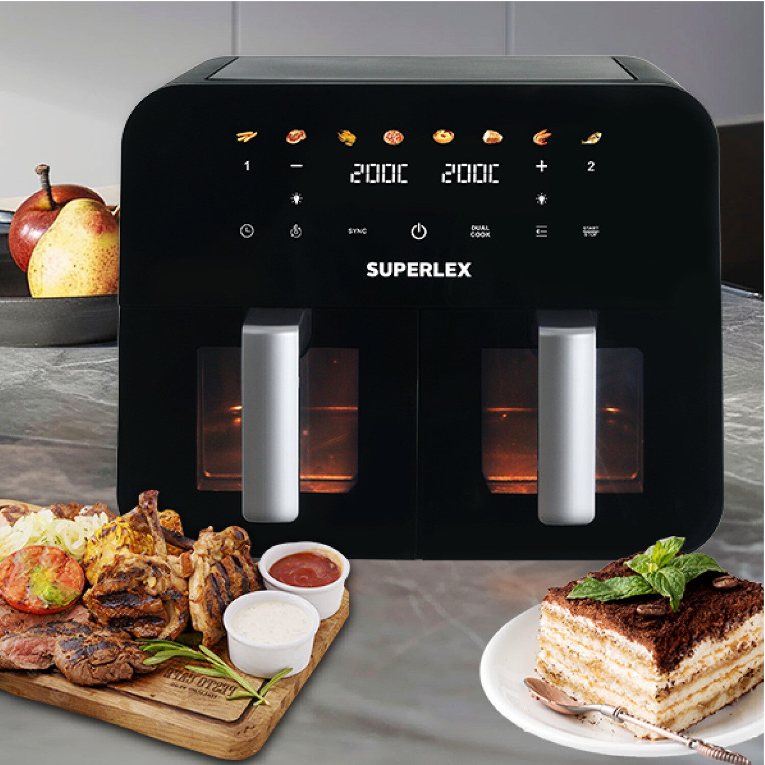 9L Dual Air Fryer 2400W Digital Cooker Oven 8-In-1 Healthy Frying Double Basket