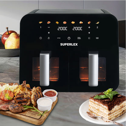 9L Dual Air Fryer 2400W Digital Cooker Oven 8-In-1 Healthy Frying Double Basket