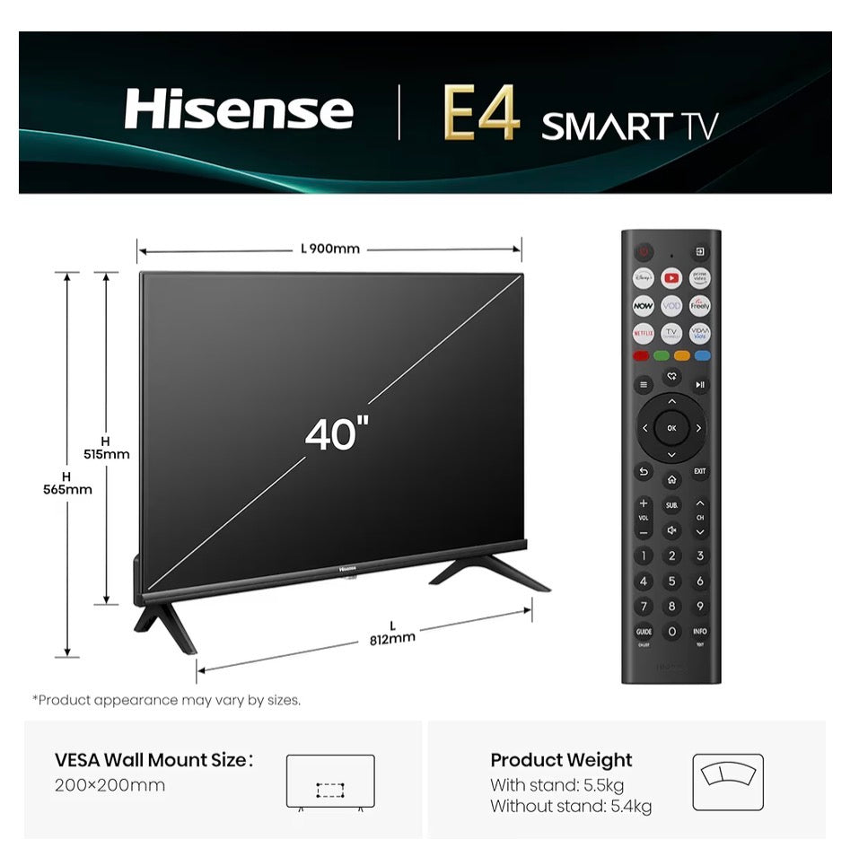 Hisense 40E4QTUK 40” FHD Smart LED TV with Freely | Netflix & Disney+