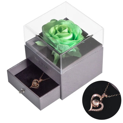 Eternal Rose Jewelry Box with 100 Languages "I Love You" Necklace – The Ultimate Romantic Gift!