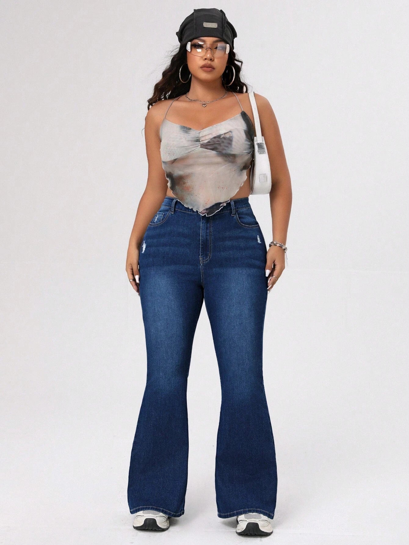 ICON Plus Size Women's Distressed Flared Jeans