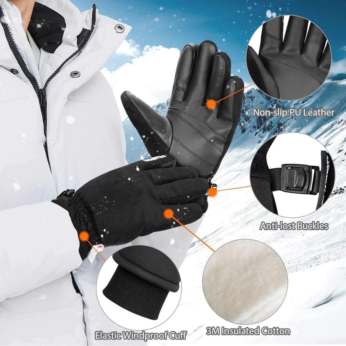 Thermal Gloves Coldproof Winter Gloves Men Women Touch Screen 3M Thinsulate Ski Glove for Snowboarding Running Driving Hiking Working Outdoor