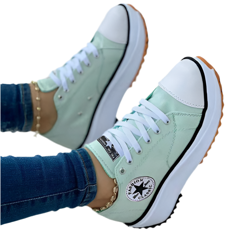 Flat Lace-Up Sneakers Pattern Canvas Casual Women Sport Shoes