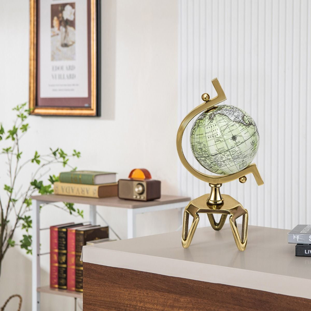 Elegant Interactive Educational Globe with Triangular Metal Stand and Realistic Meridian