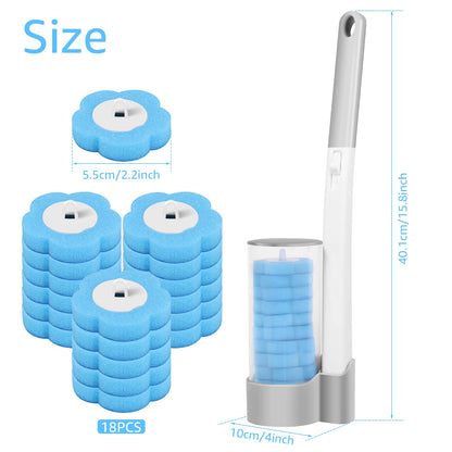 Premium Disposable Toilet Brush Set with Extended Handle and Wall-Mounted Storage - Includes 18/24 Replaceable Brush Heads for Effortless Bathroom Cleaning