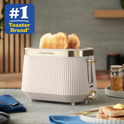 Russell Hobbs 2 Slice Toaster [980W, Frozen/Cancel/Reheat function with Indicator light] Brontë Stone (Extra wide slots, 6 Browning levels, Lift & Look function, Lift high feature) 26761